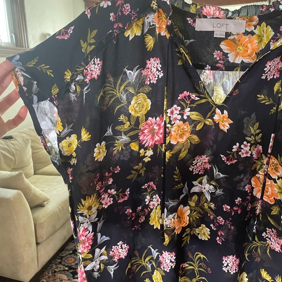 Loft Dark Floral Ruffle Hem Blouse - Picture 3 of 5